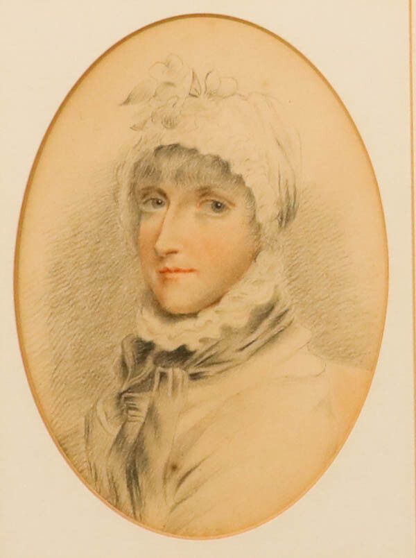19th Century Graphite Drawing Portrait Of A Lady photo furniture