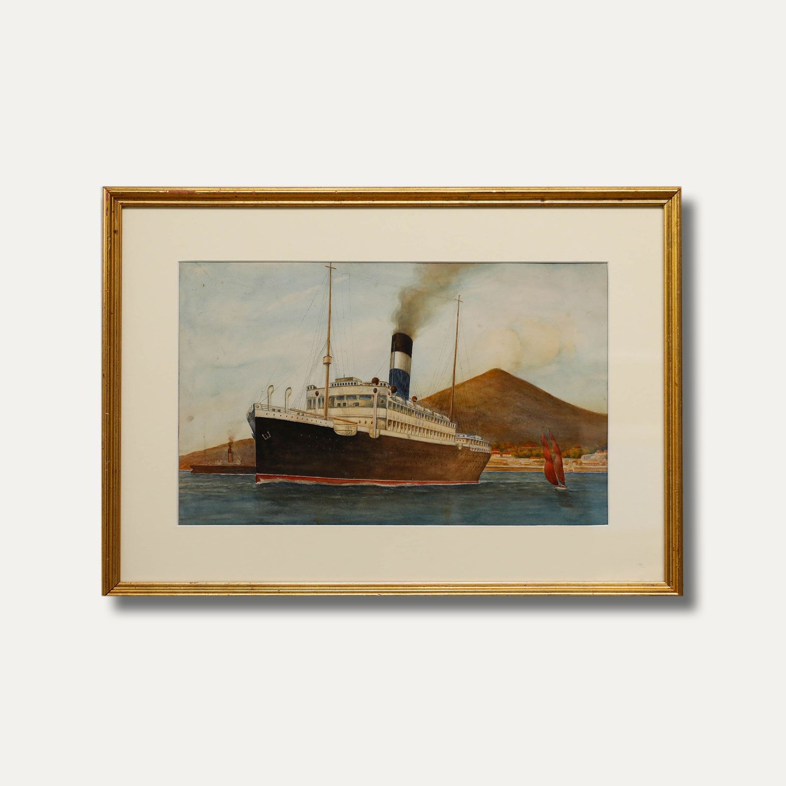 Framed Late 19th Century Watercolour Study Of A Passenger Steamer photo vinterior