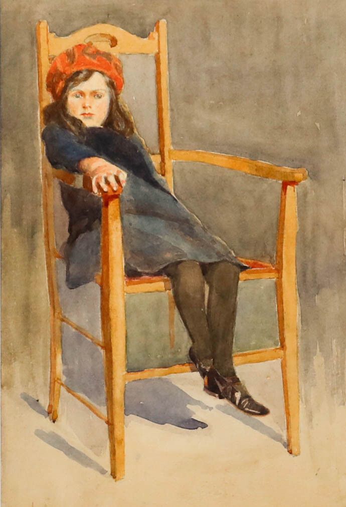 William Hyams (1878 1952) Framed Watercolour, The Artist's Daughter photo furniture