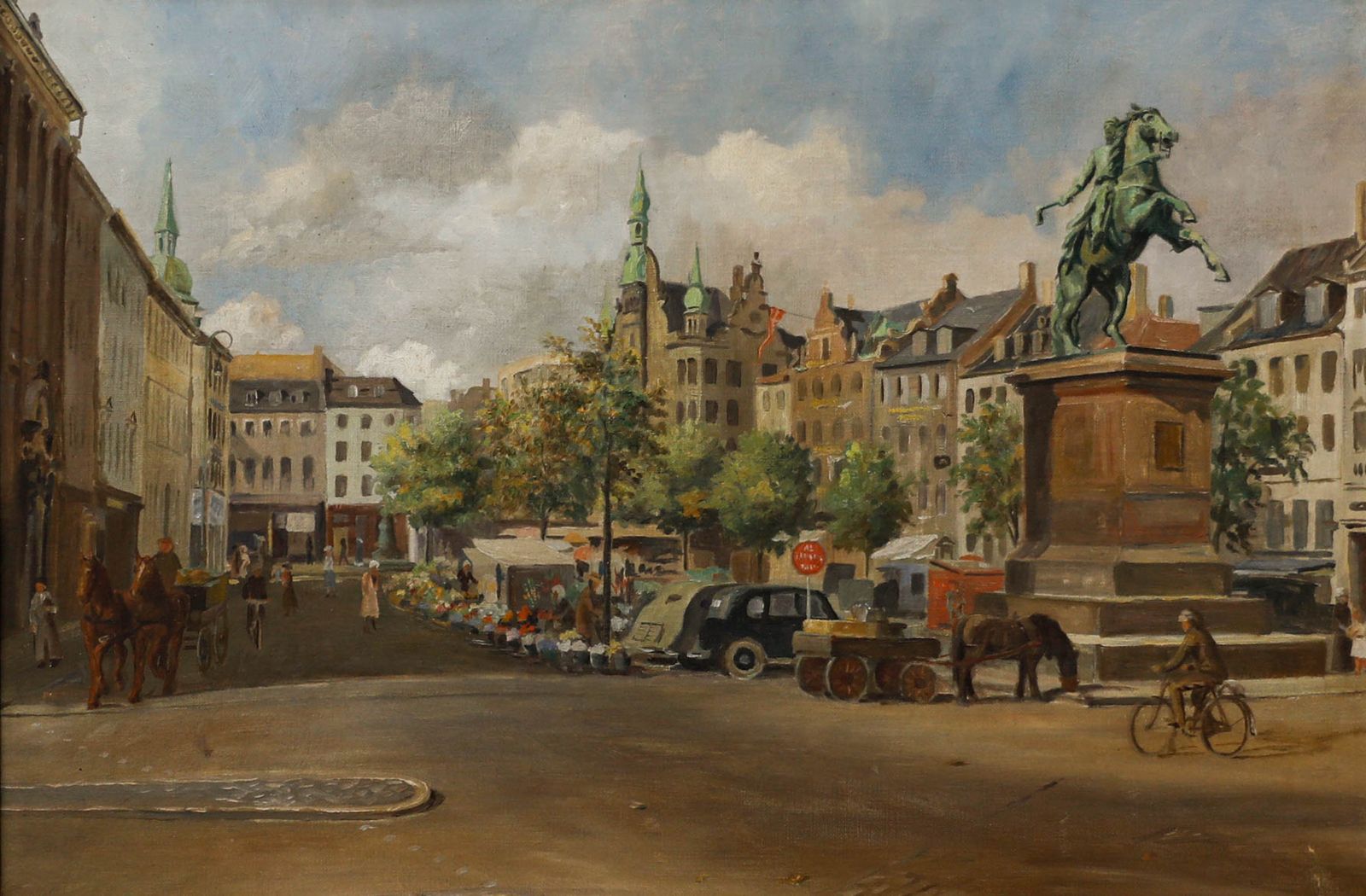 Martin Sofus Arildskov Framed Mid 20th Century Oil, Højbro Plads photo furniture