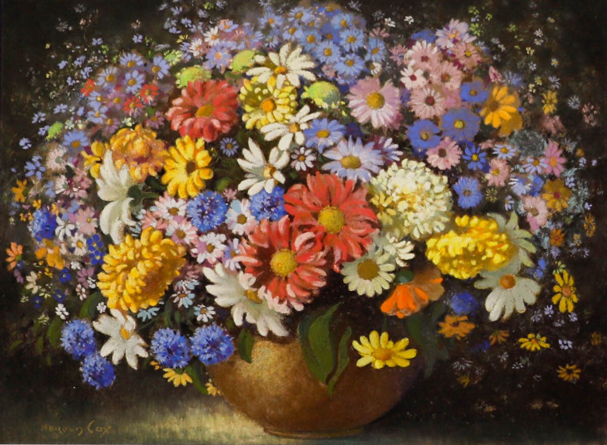Harold Cox  20th Century Pastel, Autumnal Bouquet photo furniture
