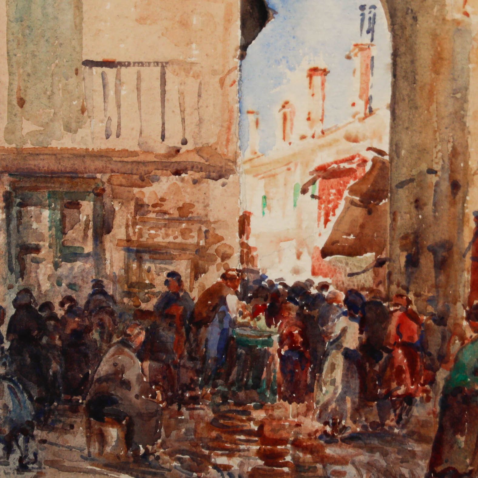 Early 20th Century Watercolour The Market photo Art