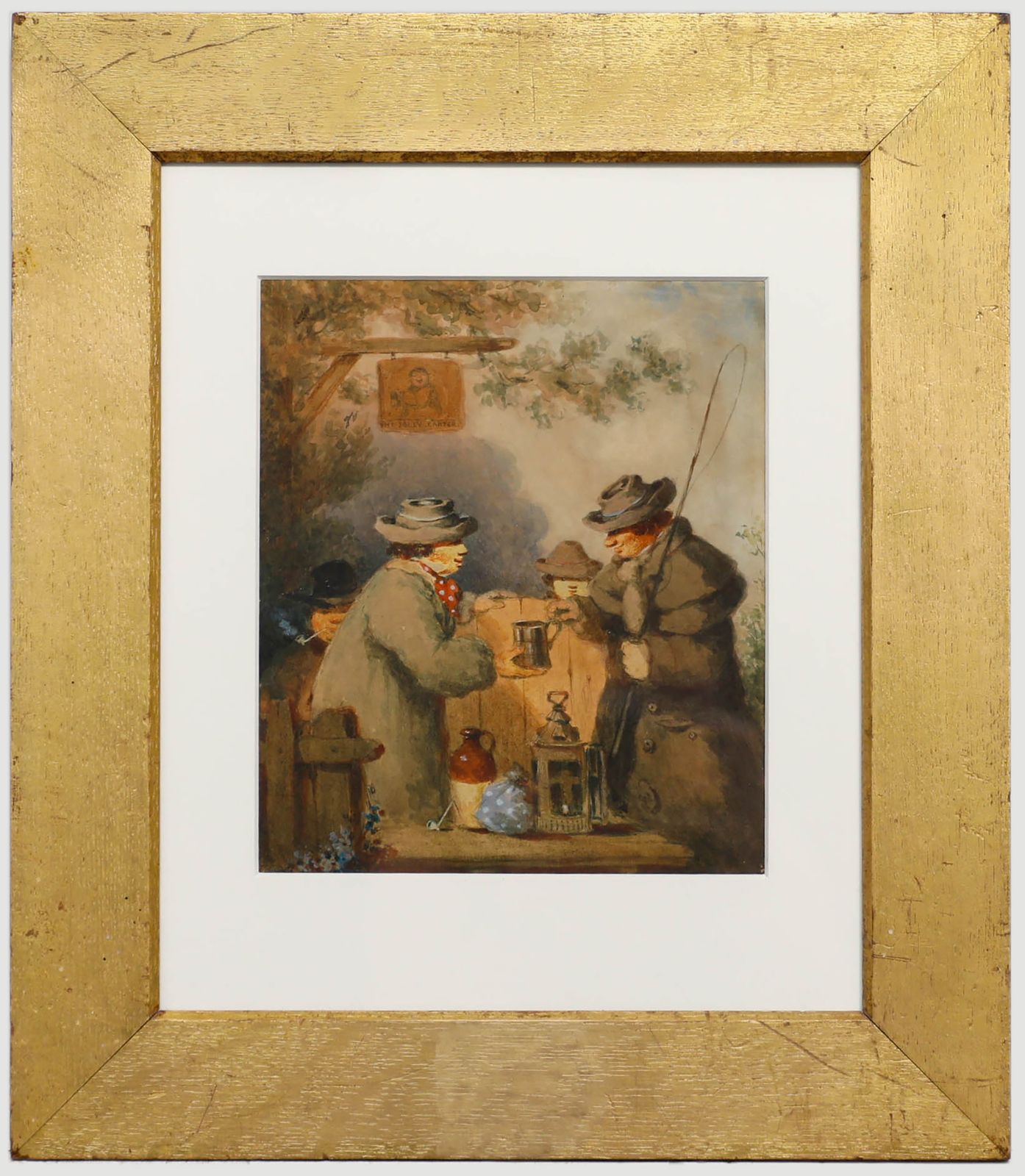 Framed Late 19th Century Watercolour Gentleman At The Jolly Carter Pub