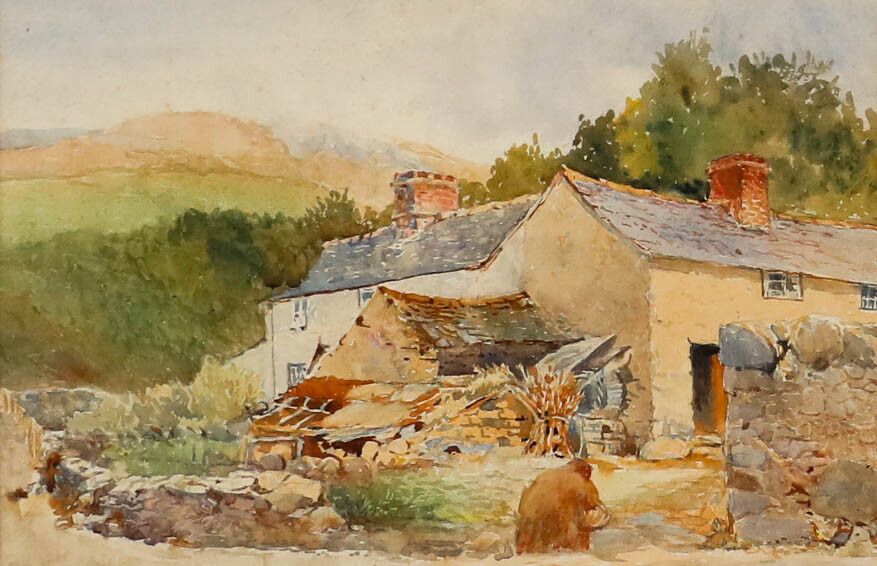 Framed Early 20th Century Watercolour Farm In The Welsh Mountains photo furniture