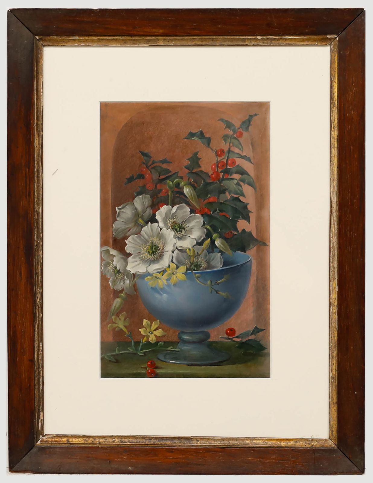 Framed Early 20th Century Oil White Flowers With Holy