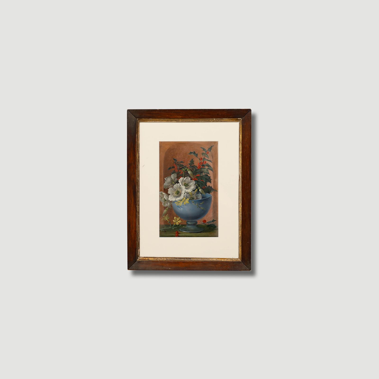 Framed Early 20th Century Oil White Flowers With Holy photo vinterior