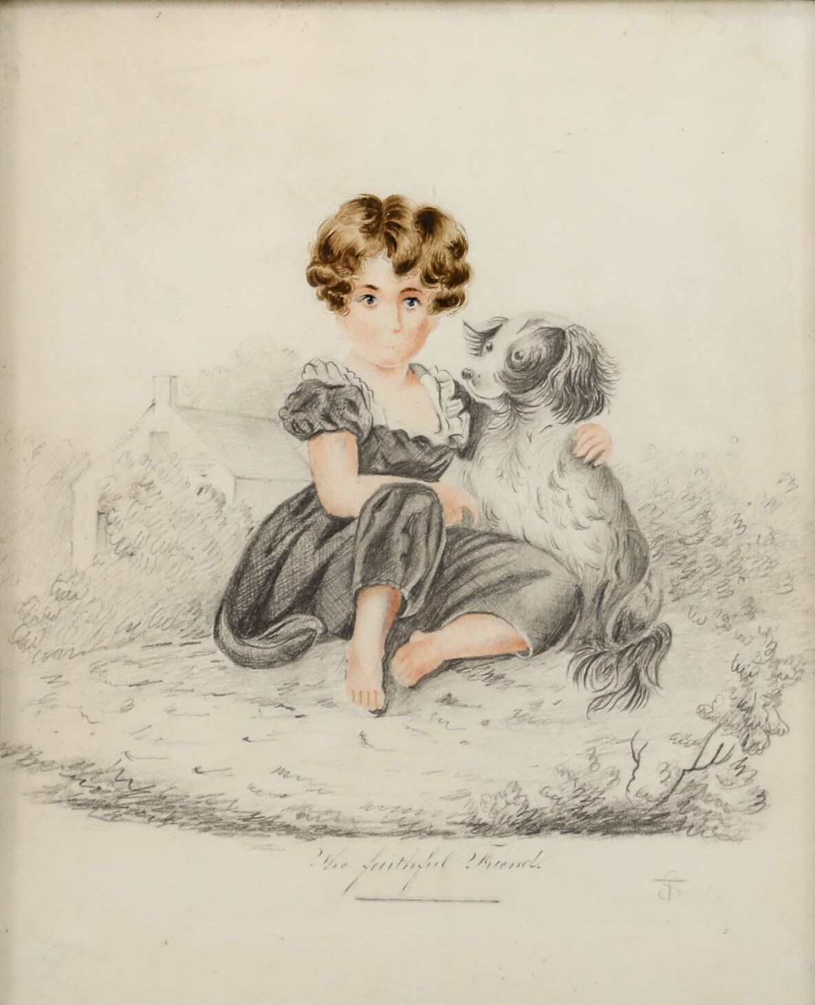 Early 20th Century Graphite Drawing The Faithful Friend photo furniture