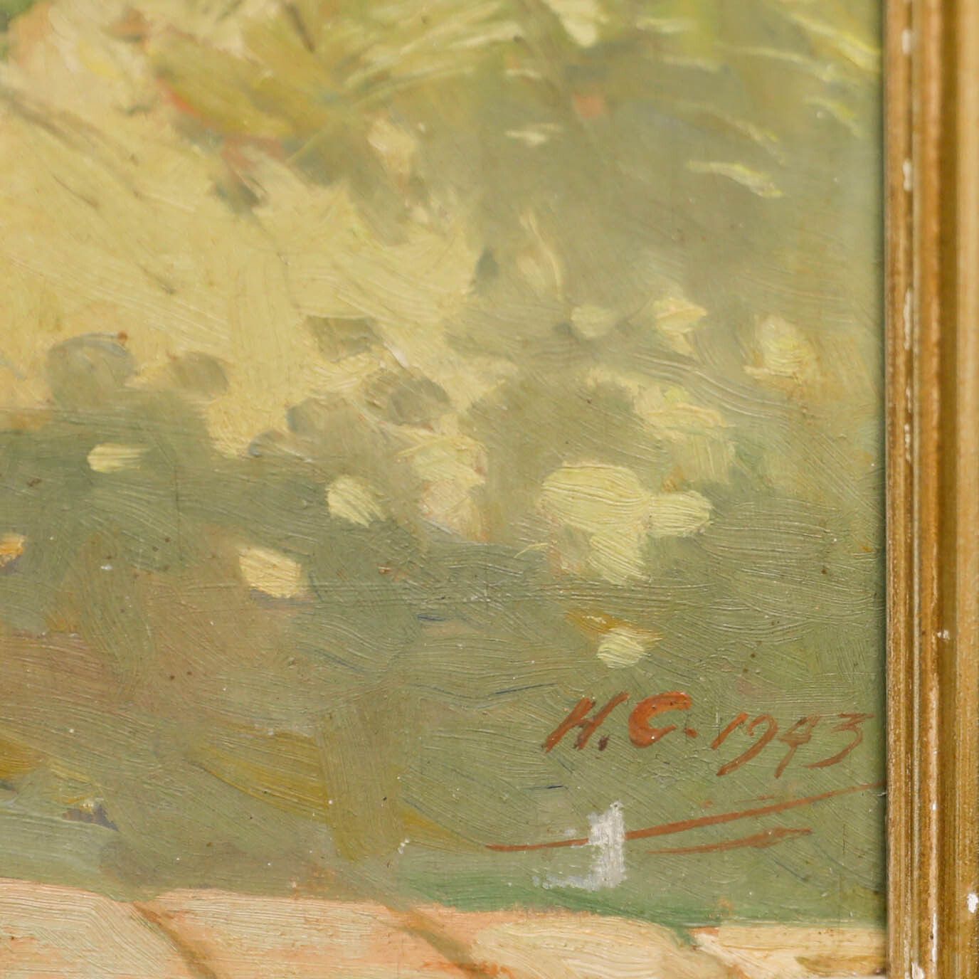 H. T. Camp Framed Mid 20th Century Oil, Fingest Church photo vinterior