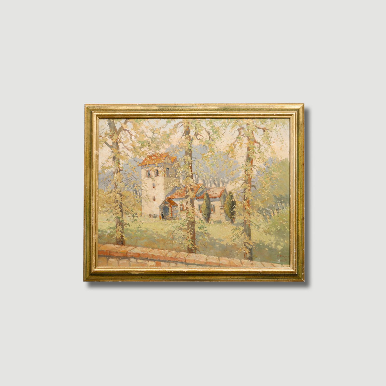H. T. Camp Framed Mid 20th Century Oil, Fingest Church photo buy