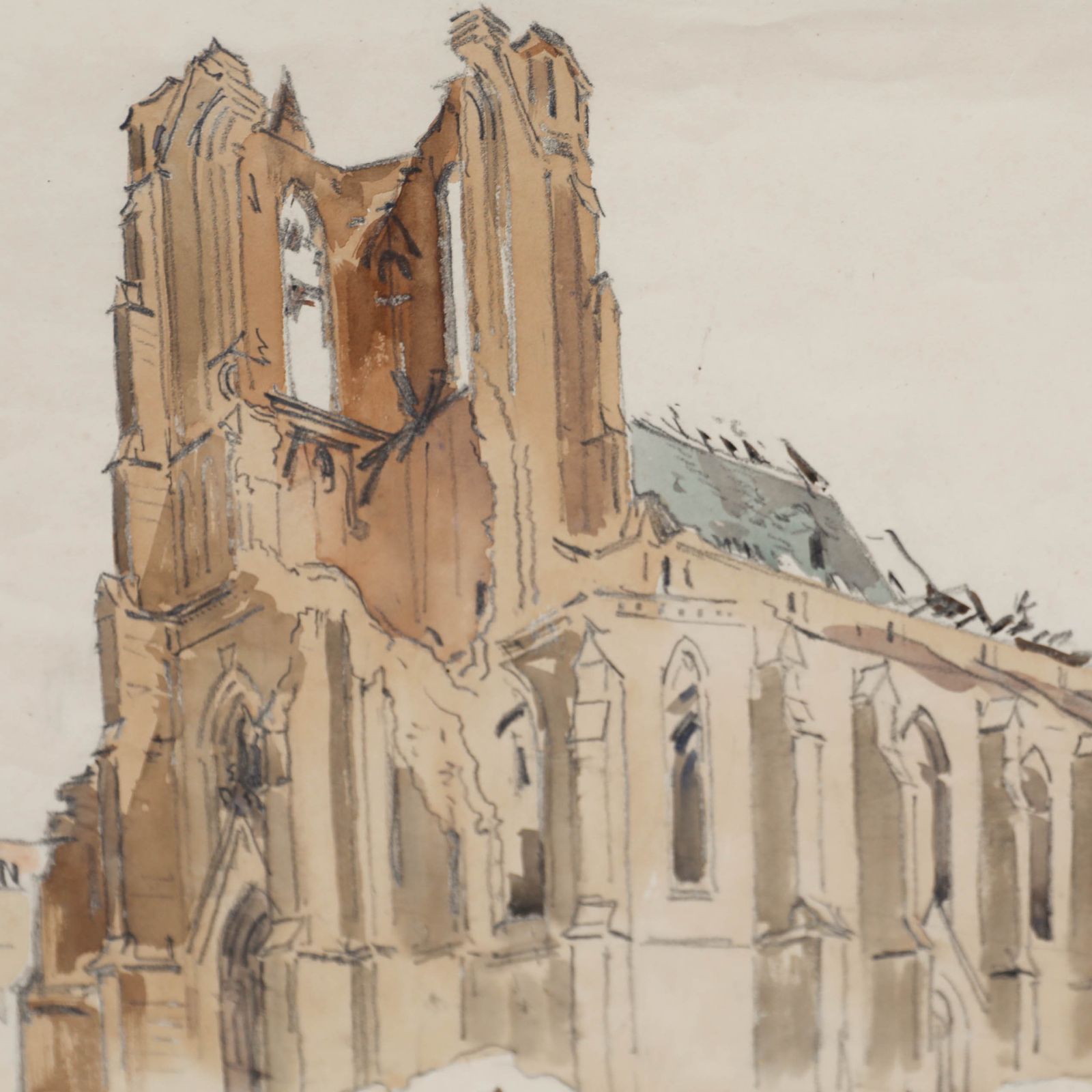 William Warden (1908 1982) 1945 Watercolour, Liebfrauenkirche, Dusseldorf photo Art
