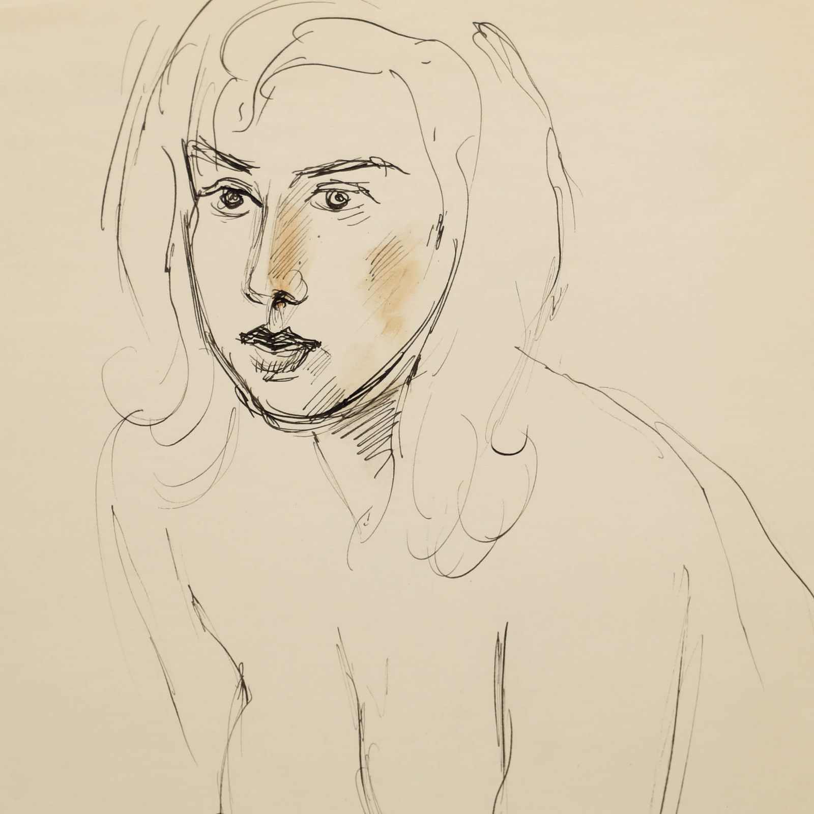 Georges Pacouil (1903 1996) Mid 20th Century India Ink, Nude Bust photo Art