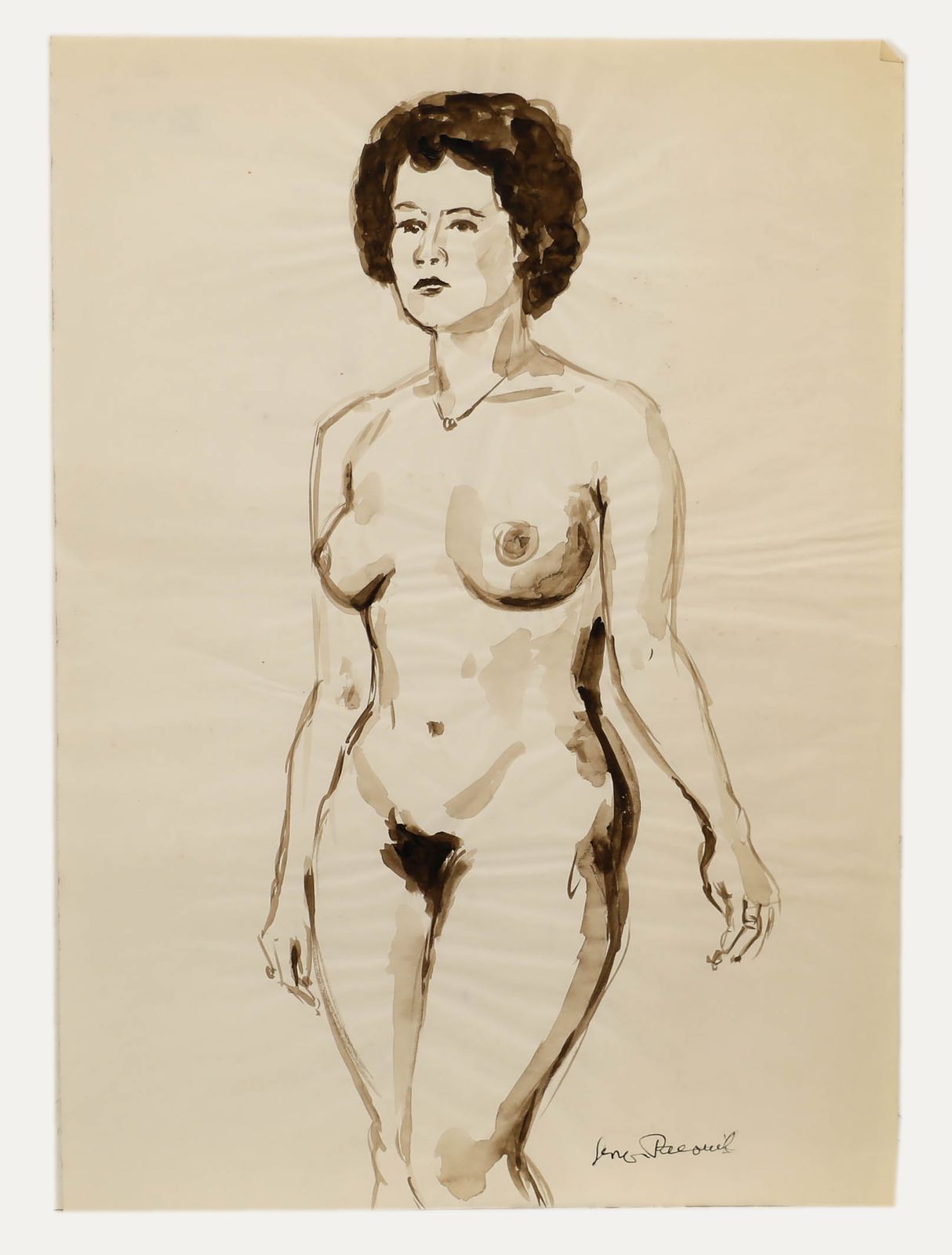 Georges Pacouil (1903 1996) Mid 20th Century Watercolour, Three Quarter Nude photo furniture