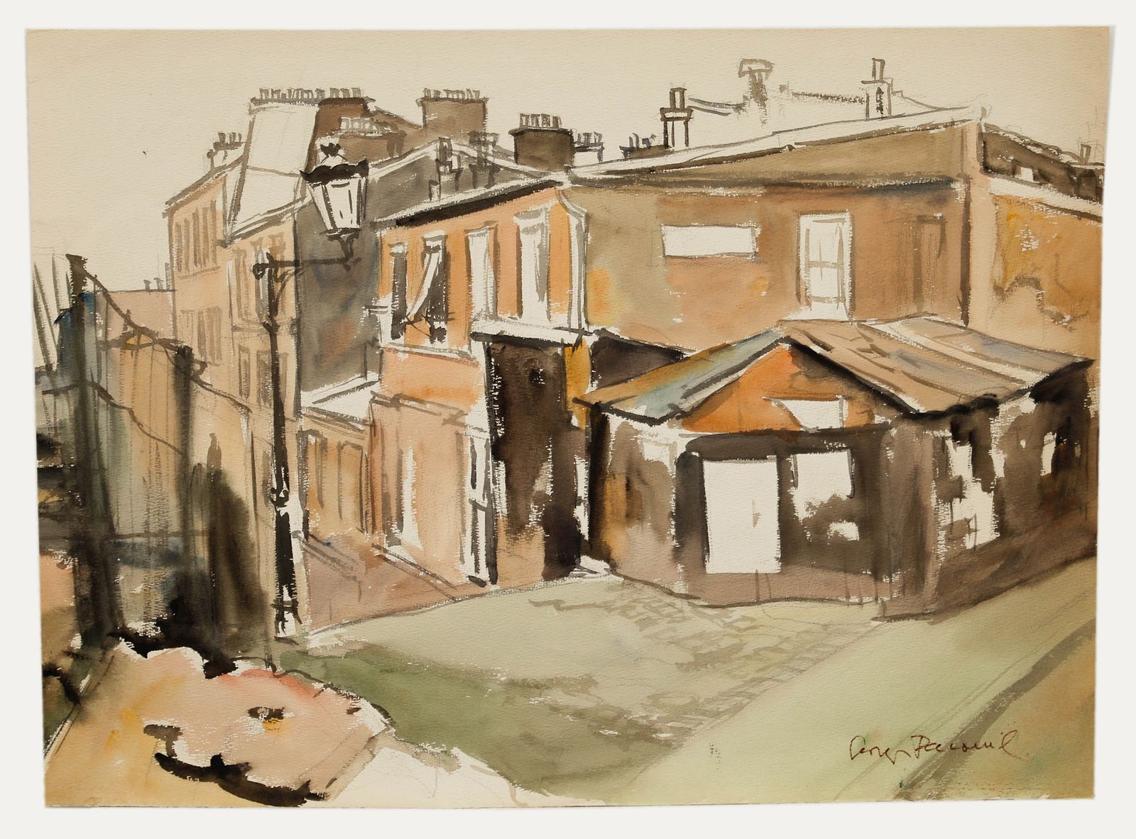 Georges Pacouil (1903 1996) Mid 20th Century Watercolour, Suburban Paris photo furniture