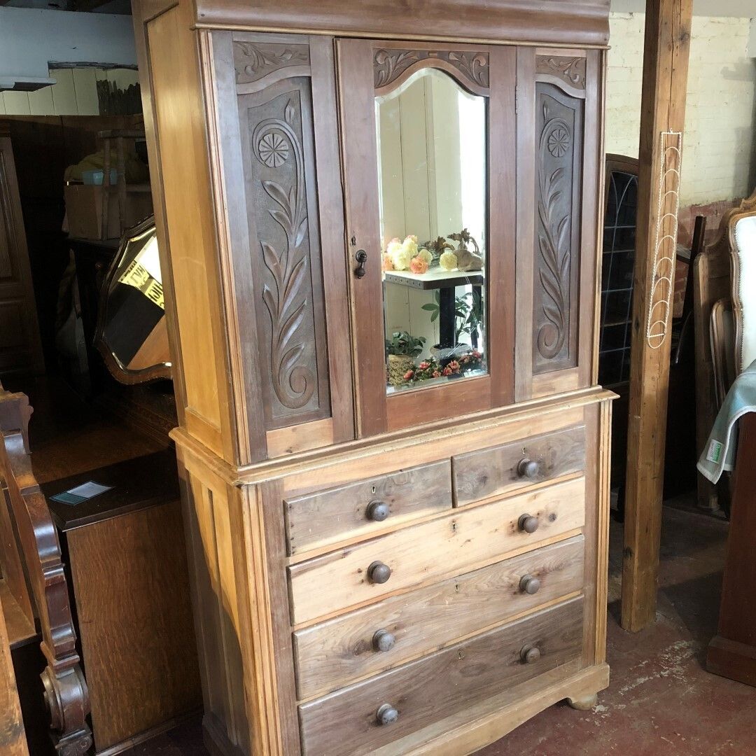 Antique Satinwood Tall Mirrored Cupboard Over Drawers 1910s photo Furniture