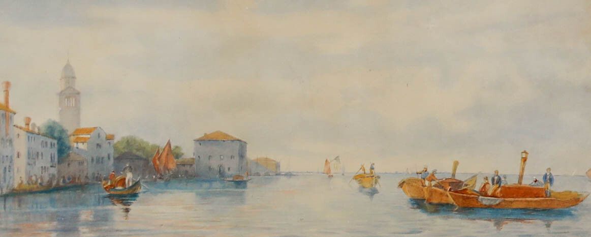 Framed Late 19th Century Watercolour Italian Coastal Scene With Bell Tower photo furniture