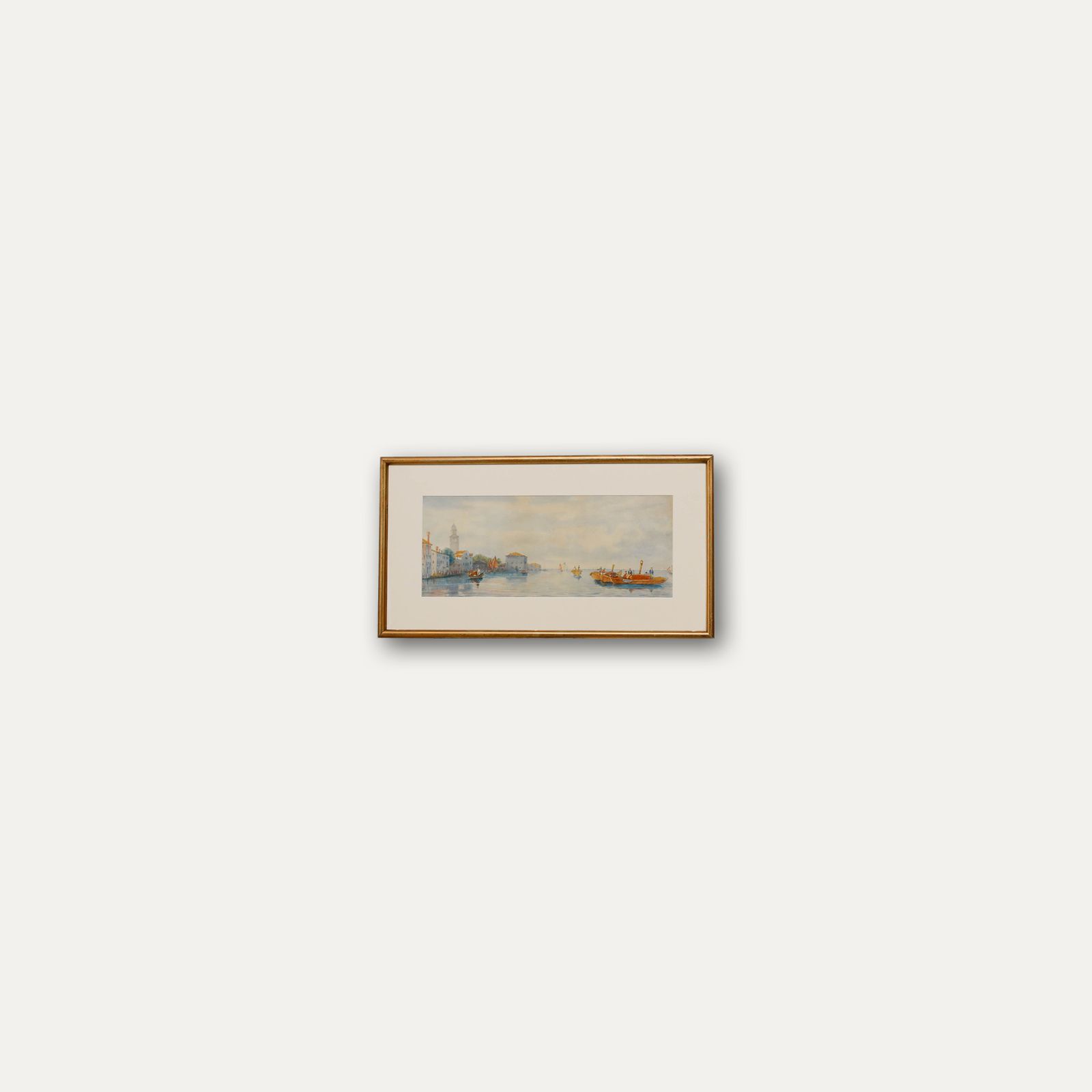 Framed Late 19th Century Watercolour Italian Coastal Scene With Bell Tower photo vinterior