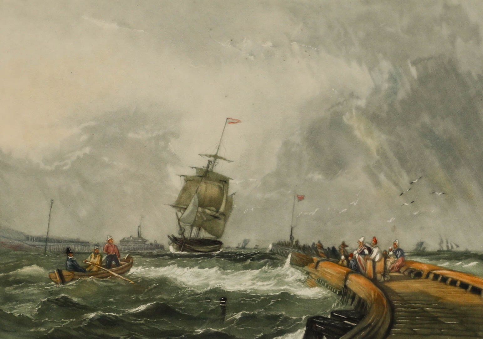 W. Swan 19th Century Aquatint, Storm At The Boardwalk photo furniture