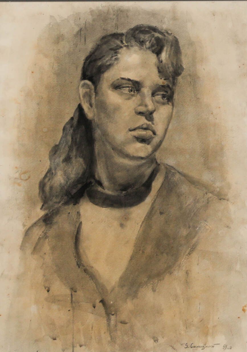 Vladimir Sinitski (1896 1980)  Watercolour, Woman In Monochrome photo furniture