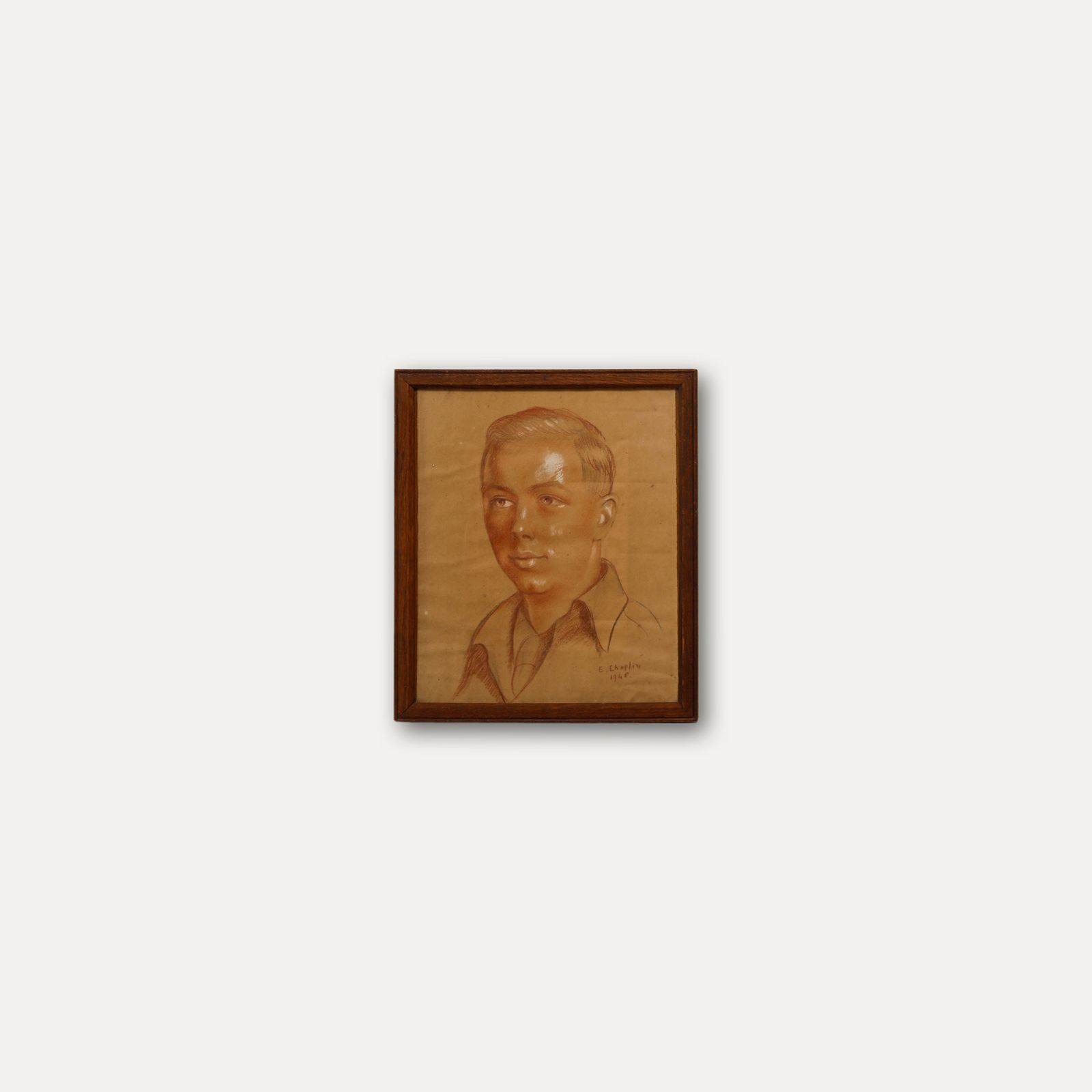 E. Chaplin Framed Mid 20th Century Pastel, Portrait Of A Young Man photo buy