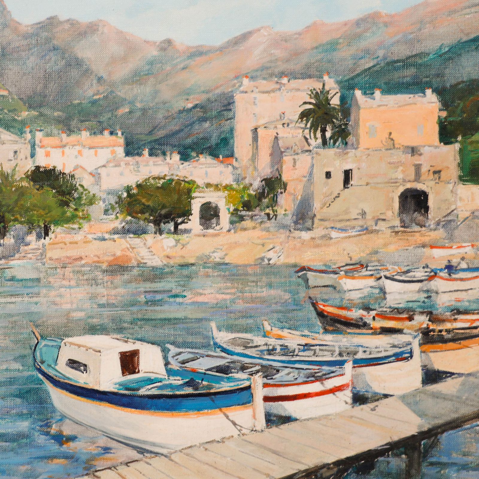 Claude Jousset (B.1935) Framed 20th Century Oil, Petit Port En Italie photo Art