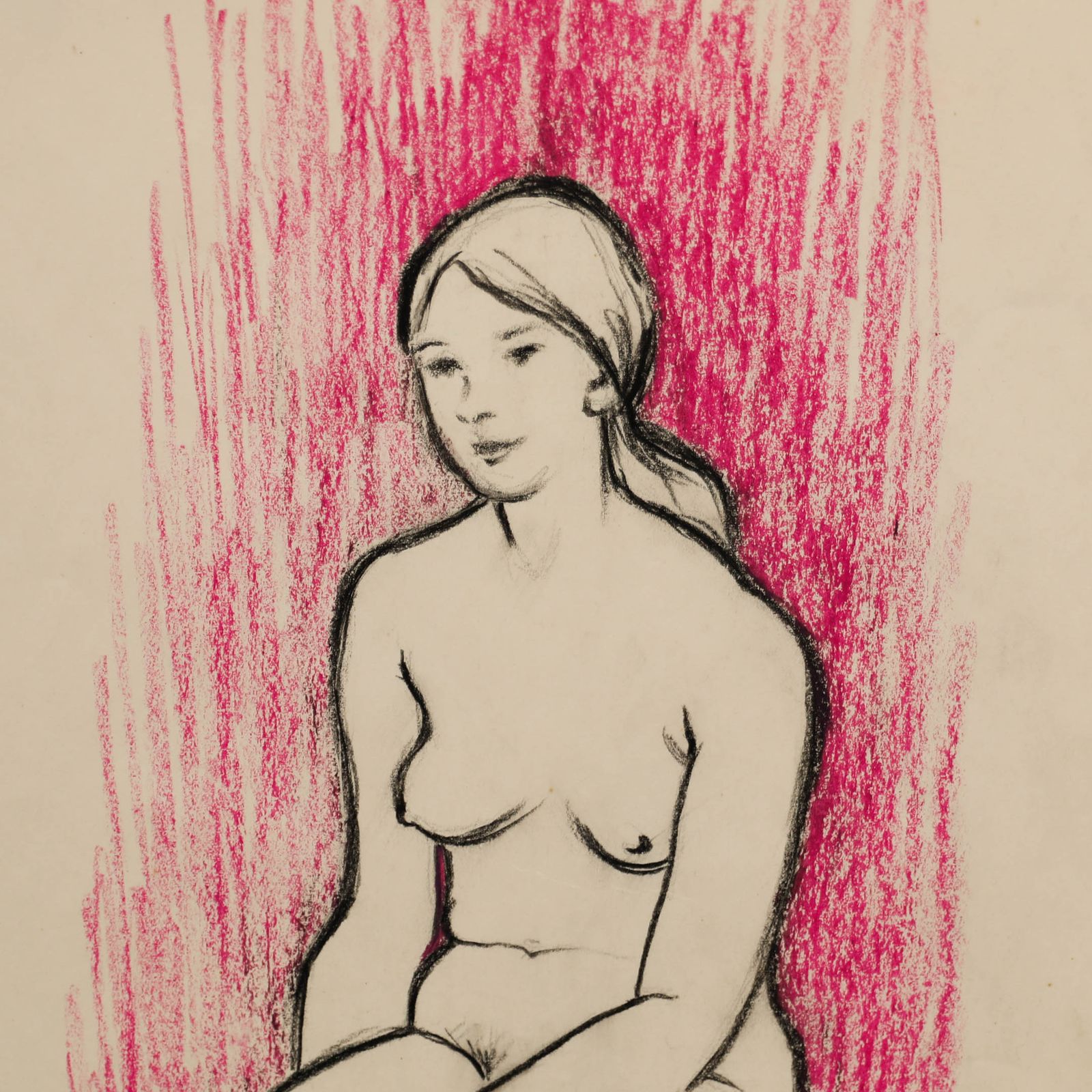 E.P. Clapholt 1966 Pastel, Nude Of Red photo Art