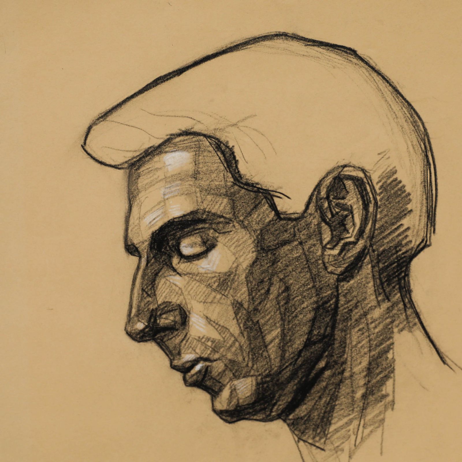 E.P. Clapholt 20th Century Charcoal Drawing, Man In Profile photo Art