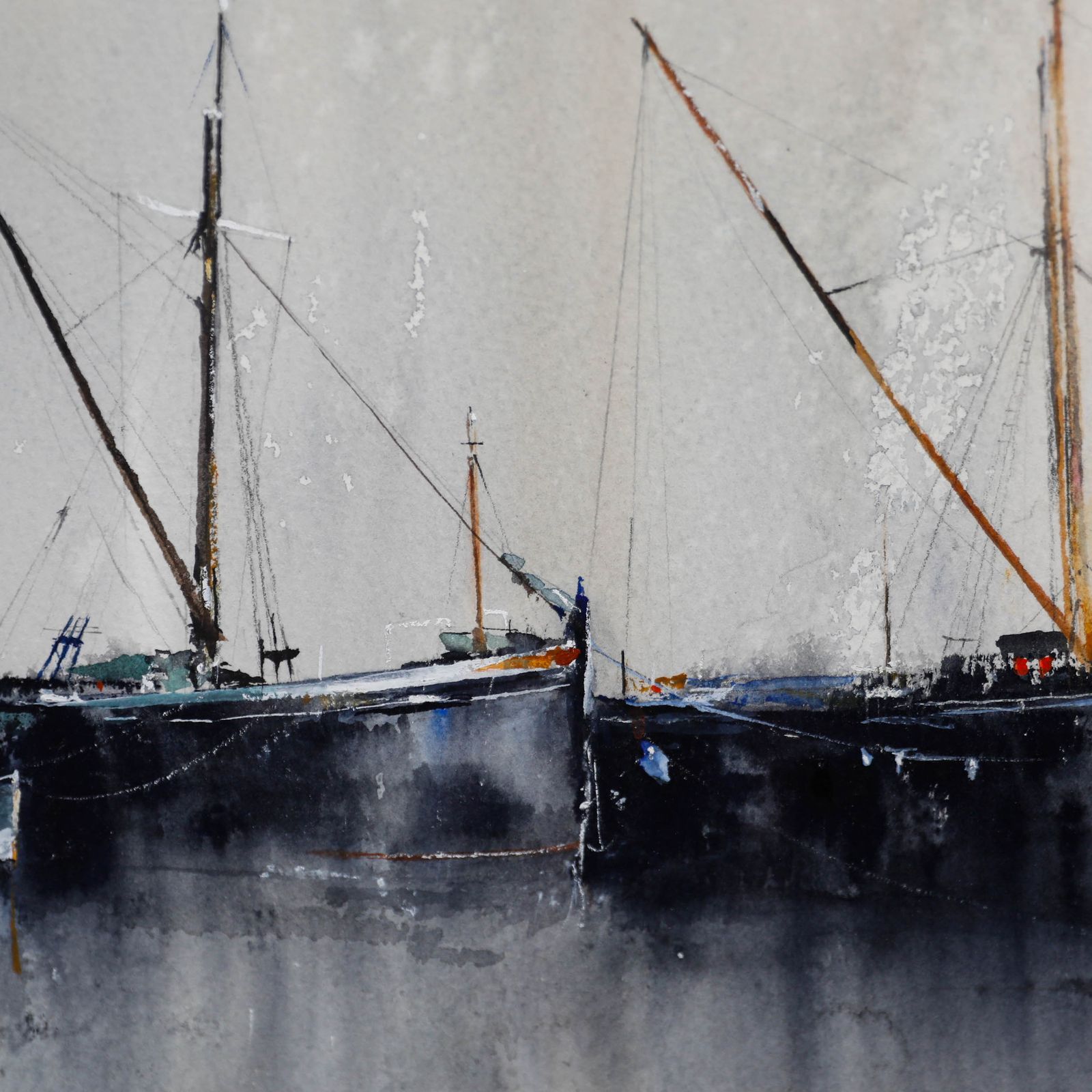 Rob Williams Framed Contemporary Watercolour, Sailing Boats In A Harbour photo Art