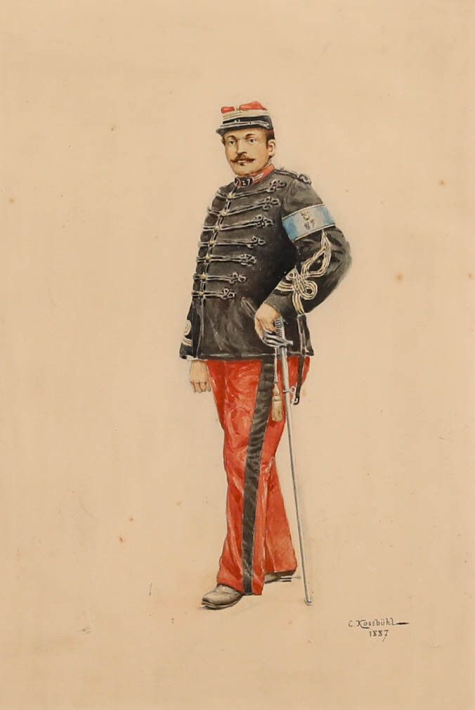 C. Kossbuhl Framed 1887 Watercolour, Portrait Of A French Military Officer photo furniture