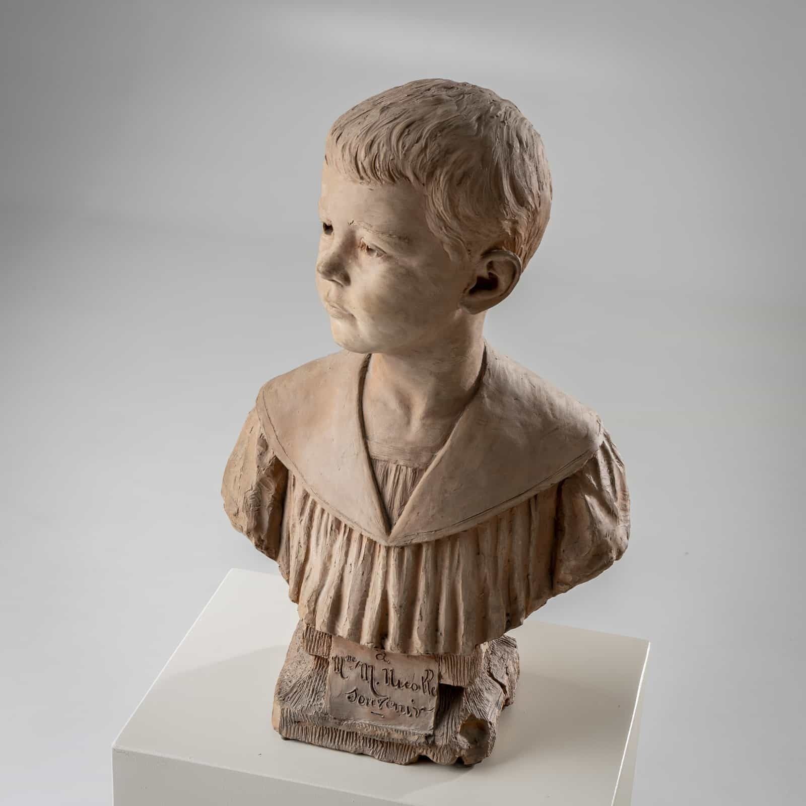 Bust Of A Boy In Terracotta, Signed H.M. Becoré, France, 2nd Half Of The 19th Century photo Art