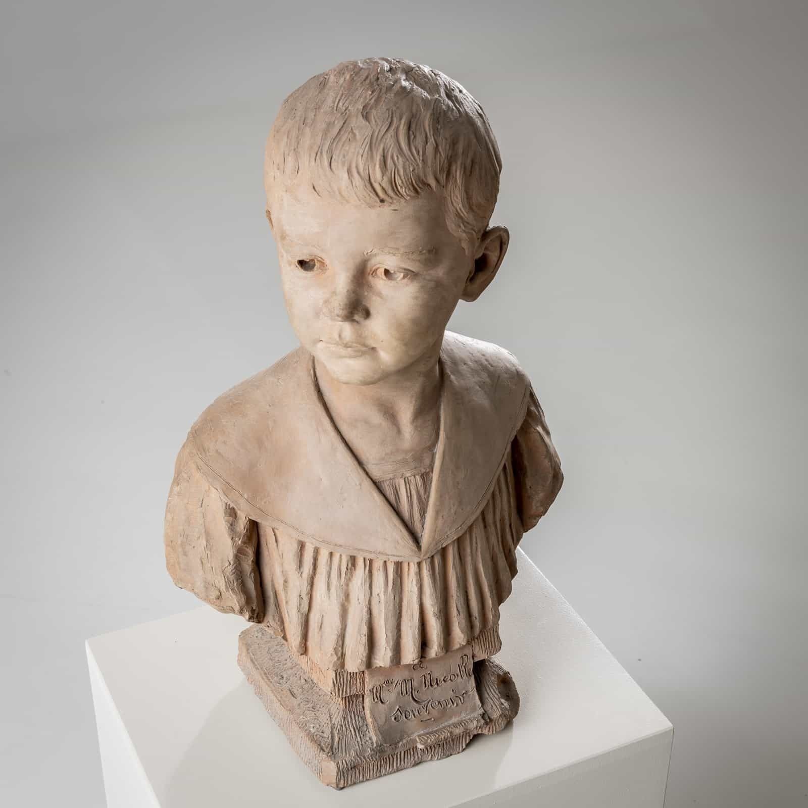 Terracotta Buste Van Een Jongen, Gesigneerd H.M. Becoré, Frankrijk, 2e Helft 19e Eeuw photo 3720.0