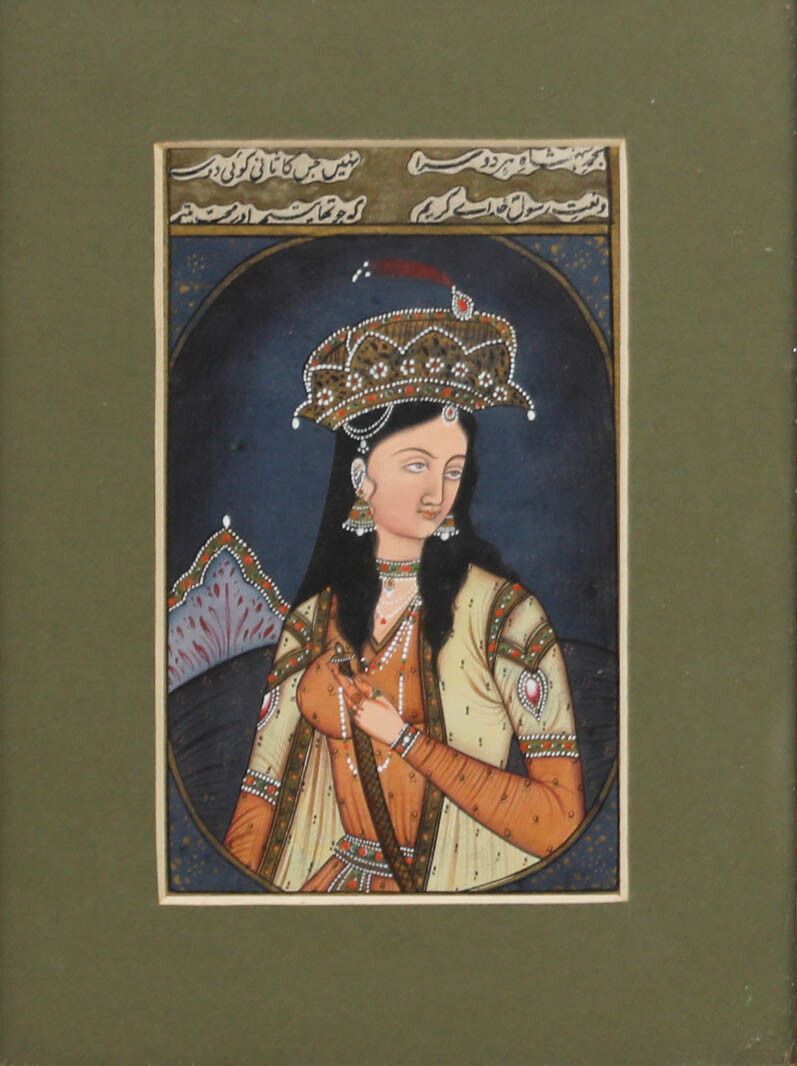 Indian Miniature Early 20th Century Gouache Princess photo furniture