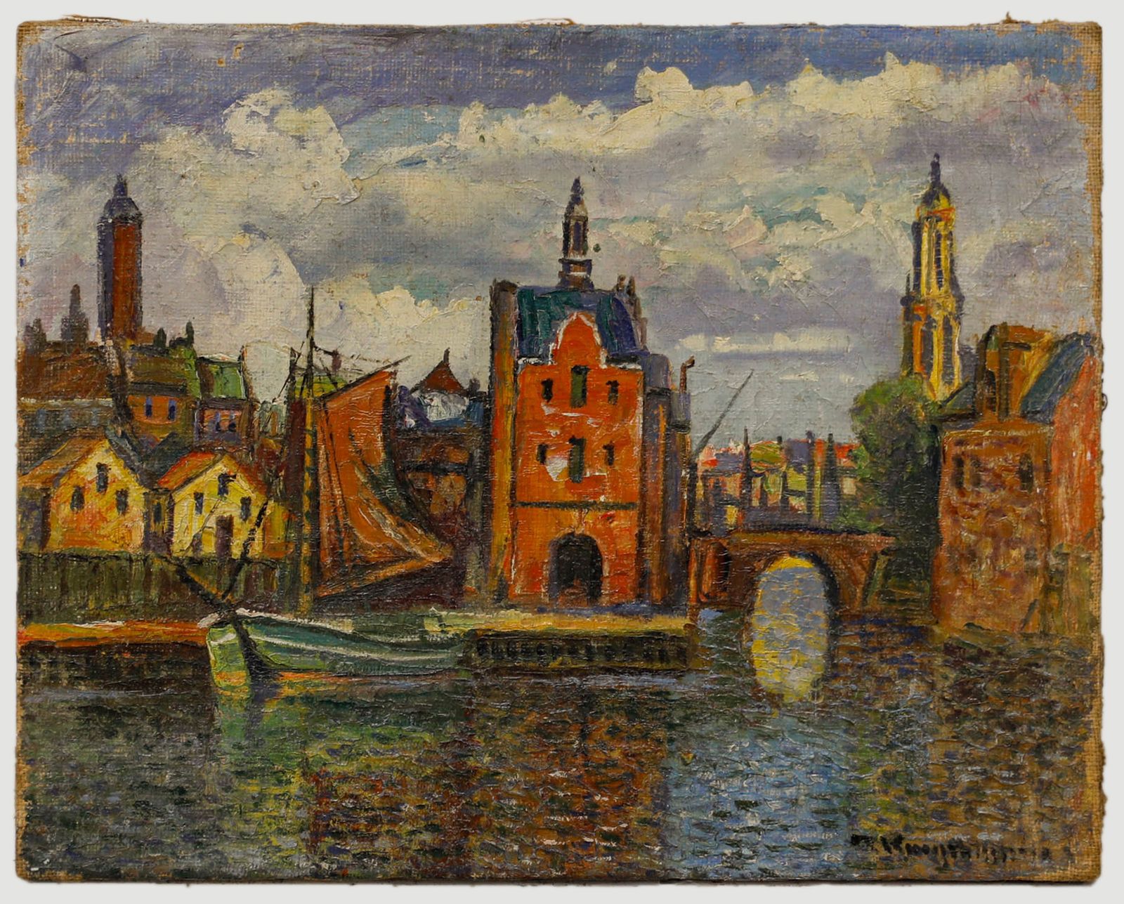 Early 20th Century Oil Flemish Barges