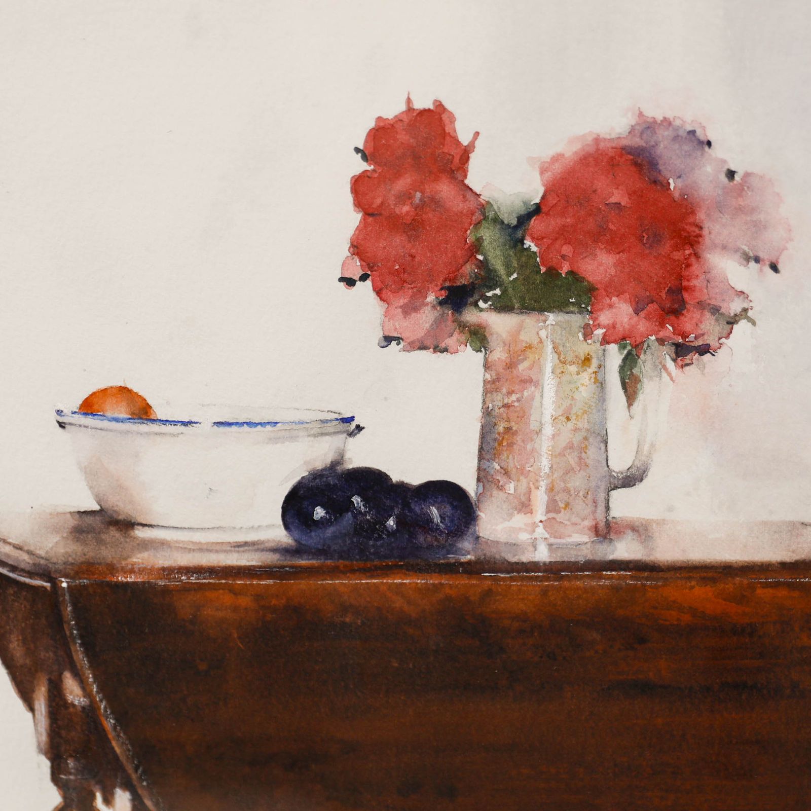 Rob Williams Contemporary Watercolour, Still Life Of Table Flowers & Fruit photo Art