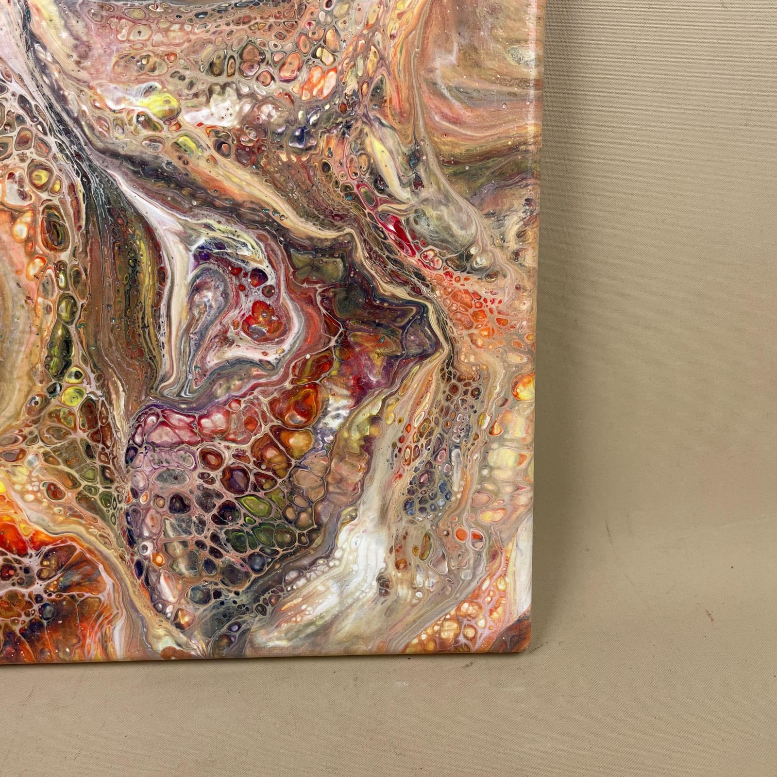Vintage Marbled Painting Picture Original Artwork On Canvas Marble Pattern Wood Frame Painted Art Rectangle 31x22.7cm Wall Hanging Marbling photo 65.0