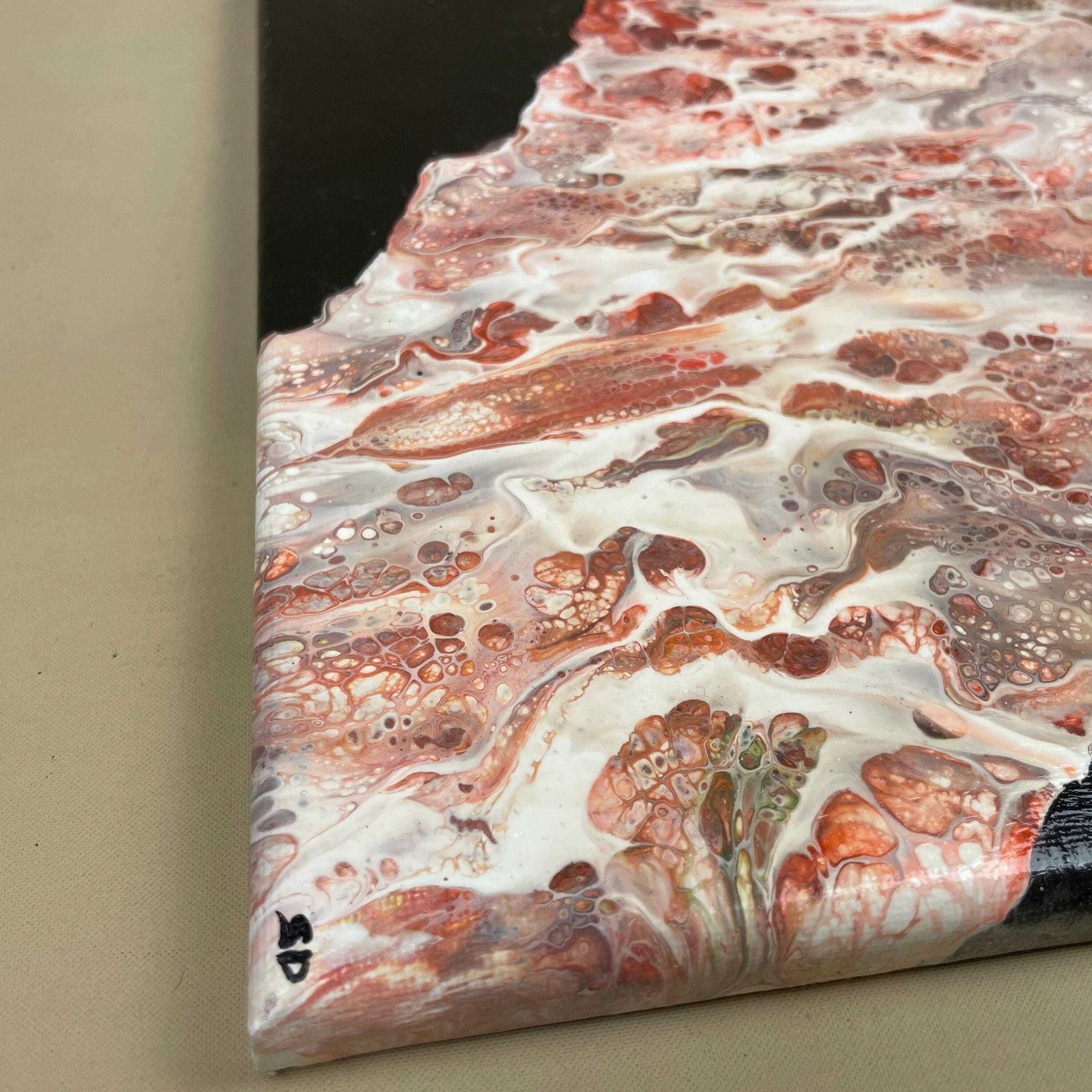 Vintage Marbled Painting Picture Original Artwork On Canvas Marble Pattern Wood Frame Painted Art Rectangle 31x22.7cm Wall Hanging Marbling photo Art