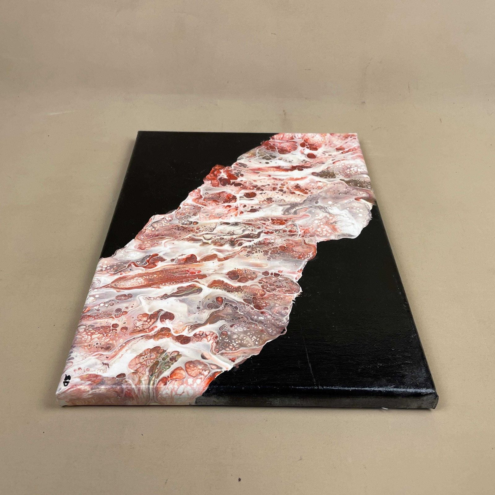Vintage Marbled Painting Picture Original Artwork On Canvas Marble Pattern Wood Frame Painted Art Rectangle 31x22.7cm Wall Hanging Marbling photo vinterior