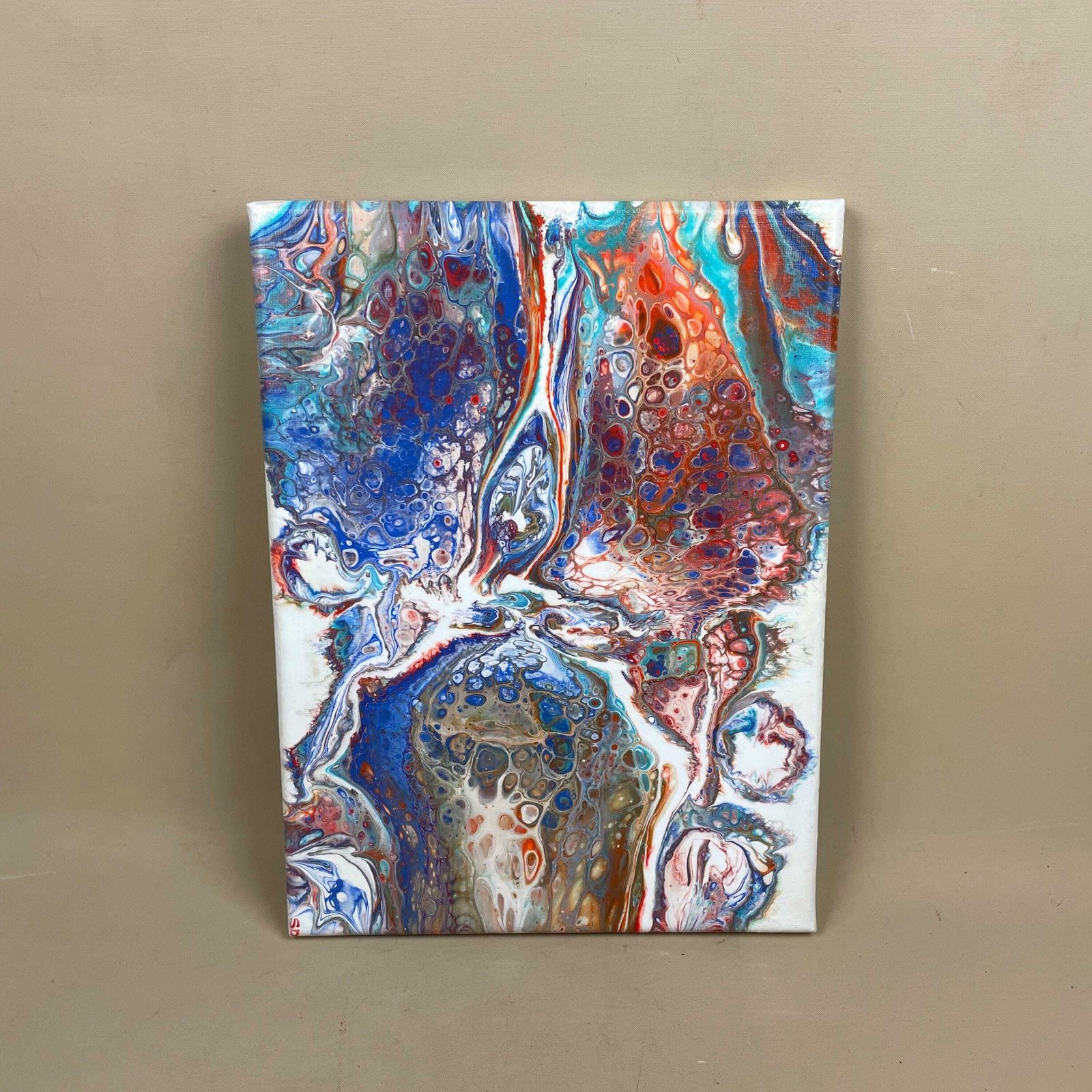 Vintage Marbled Painting Picture Original Artwork On Canvas Marble Pattern Wood Frame Painted Art Rectangle 31x22.7cm Wall Hanging Marbling