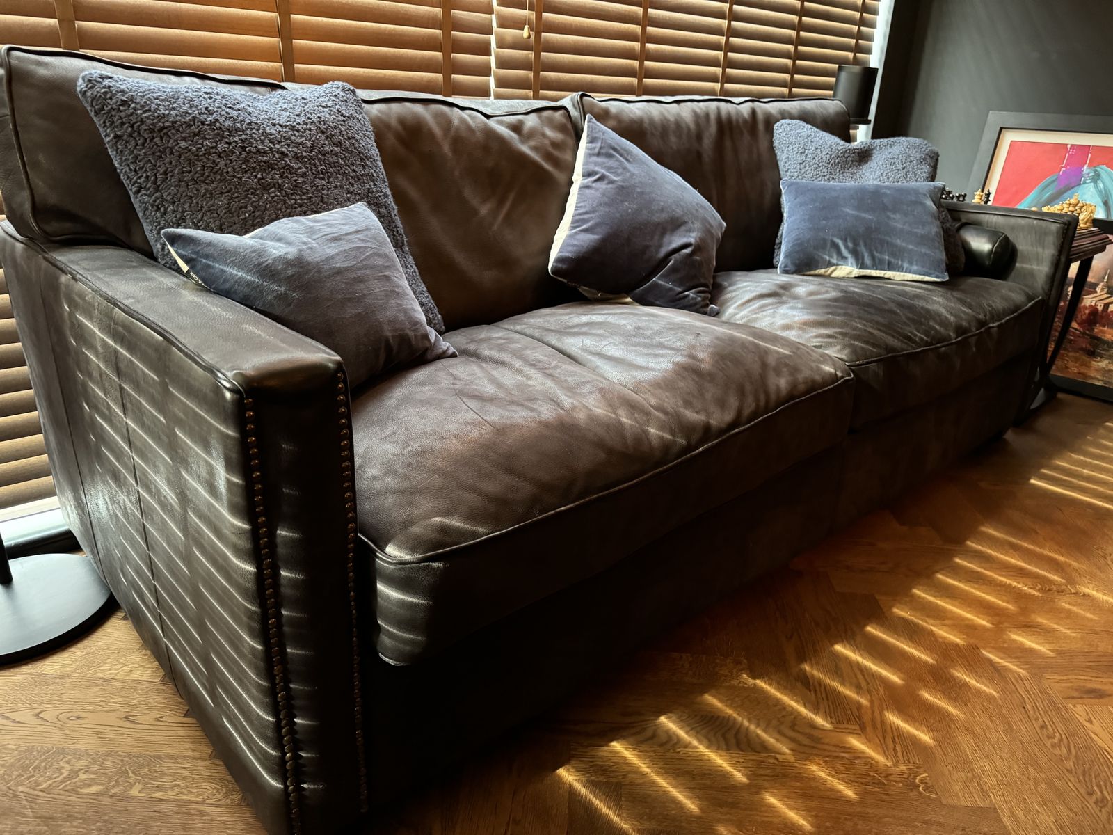 Timothy Oulton Viscount William 3 Seater Sofa In Safari Black Leather photo furniture