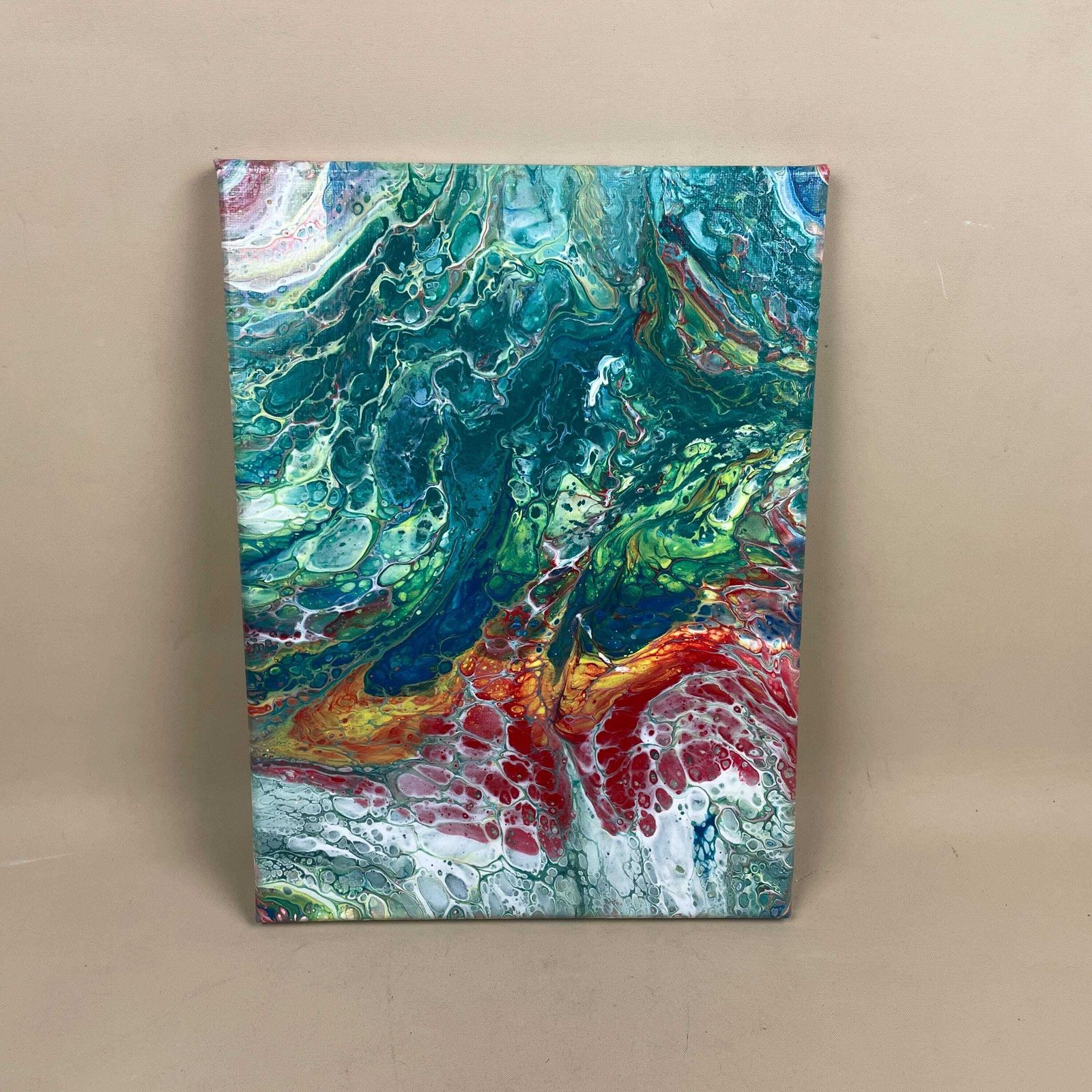 Vintage Marbled Painting Picture Original Artwork On Canvas Marble Pattern Wood Frame Painted Art Rectangle 31x22.7cm Wall Hanging Marbling