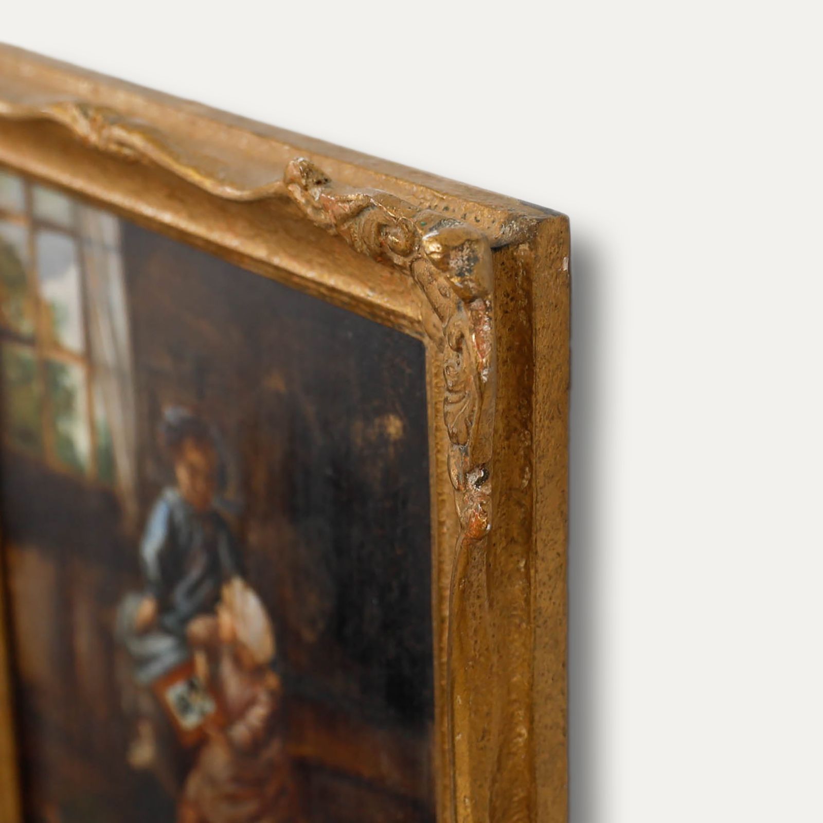 Framed Mid 19th Century Oil Two Children In An Interior photo 211.0