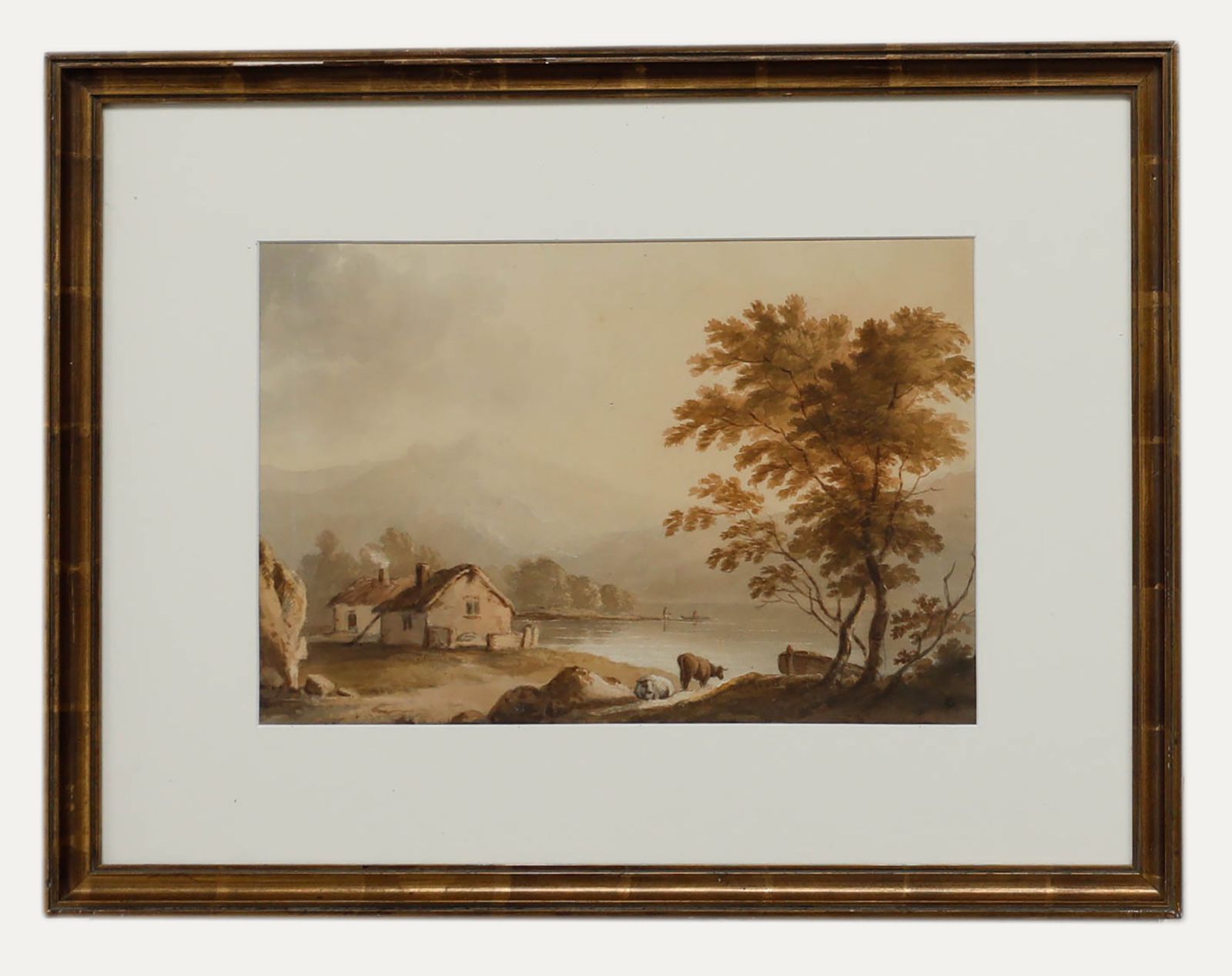Framed Early 19th Century Watercolour Landscape With Cottage Dwellings