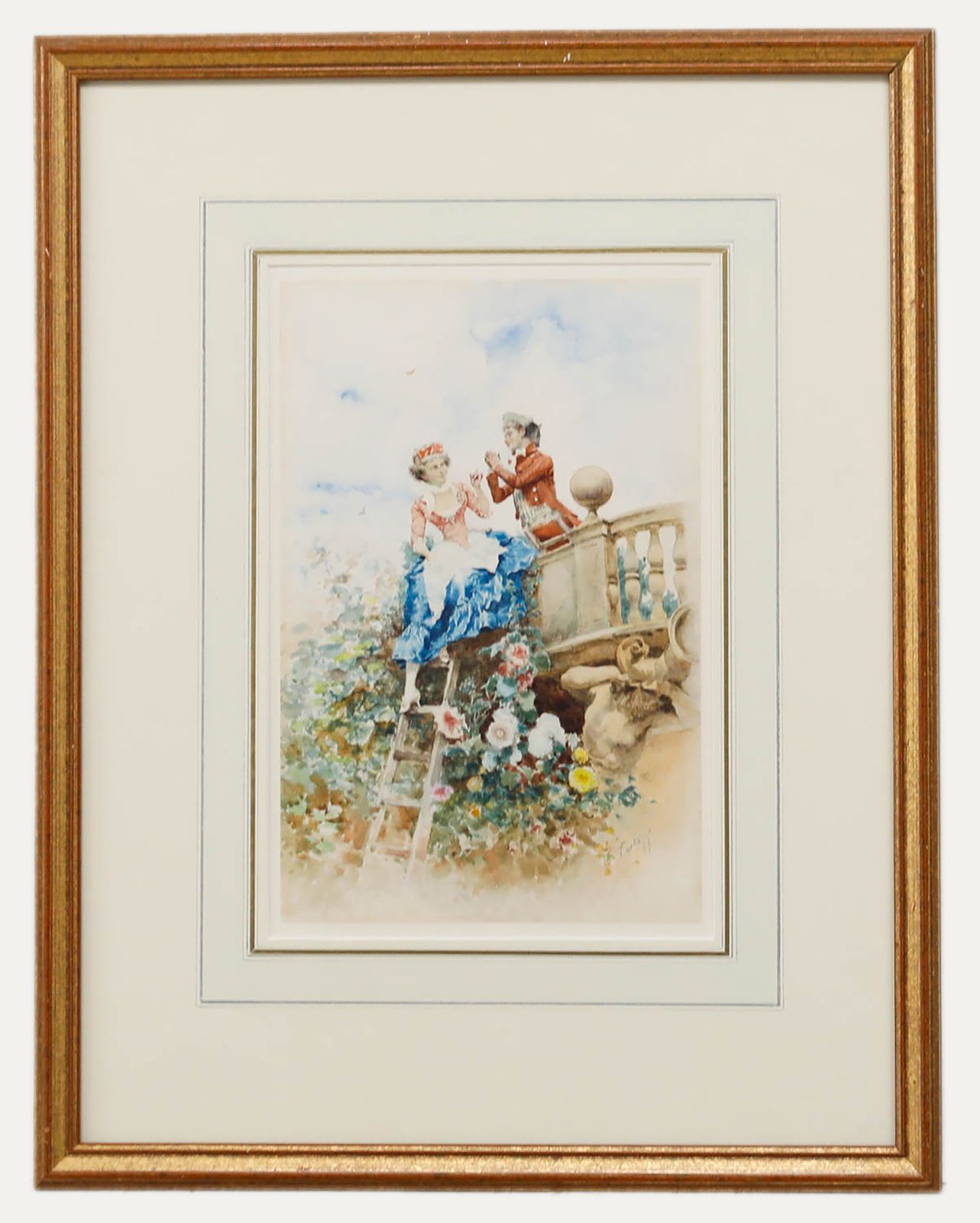 Oreste Cortazzo (1836 1910) French 19th Century Watercolour, A Garden Tryste