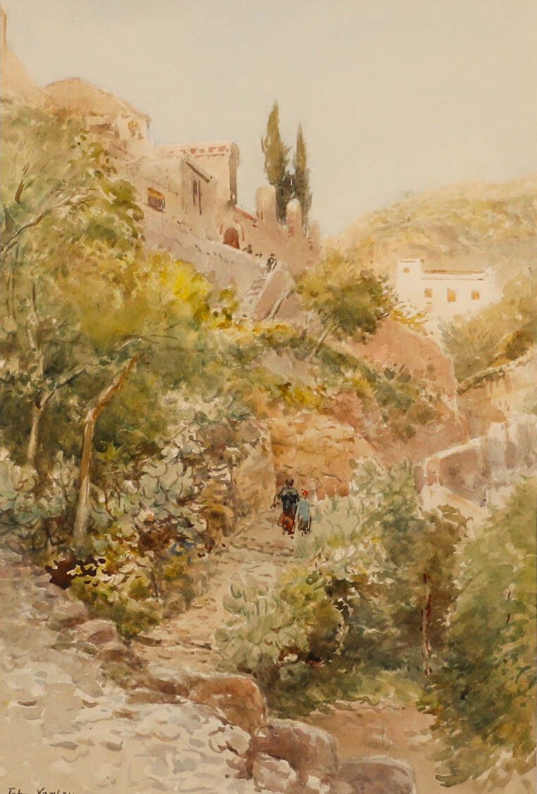 John Varley Jnr (1850 1933) Late 19th Century Watercolour, Road In Sicily photo furniture