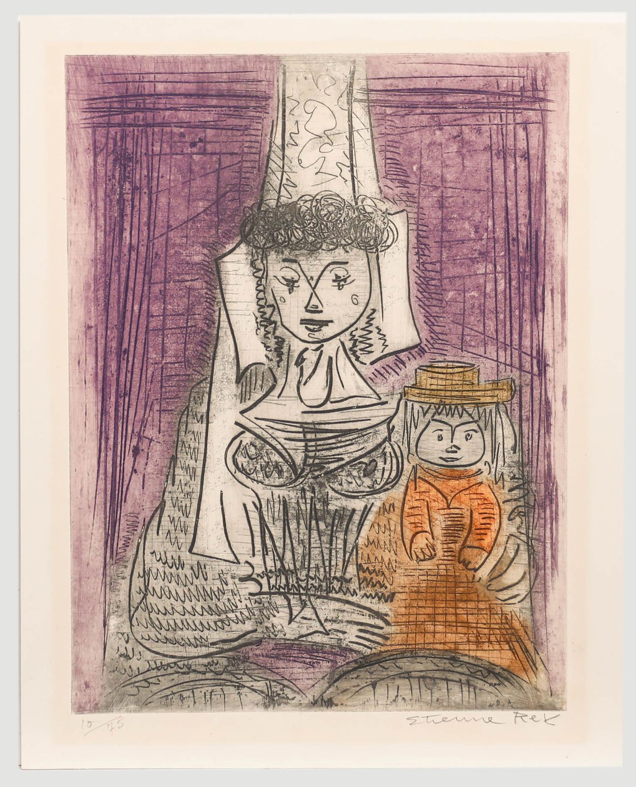 Ettienne Ret (1900 1996) 20th Century Etching, A Mother & Child