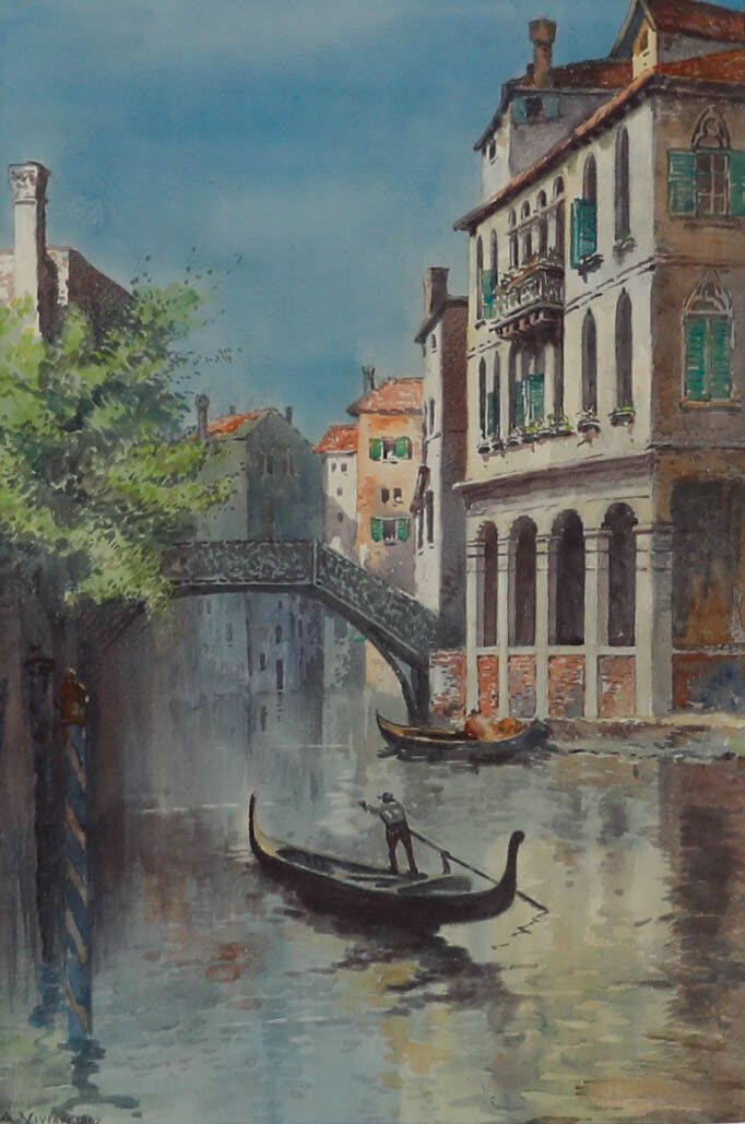 A. Vivian Framed Late 19th Century Watercolour, Venetian Waterway With Gondola photo furniture