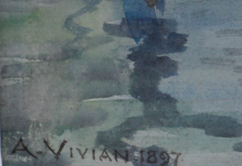 A. Vivian Framed Late 19th Century Watercolour, Venetian Waterway With Gondola photo vinterior