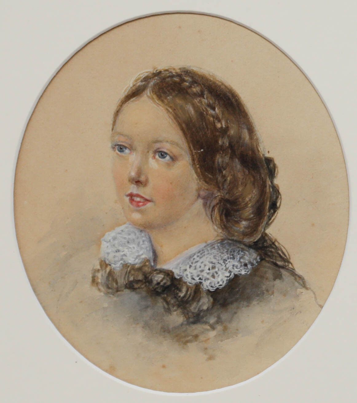 Framed 19th Century Watercolour Portrait Of A Girl photo furniture