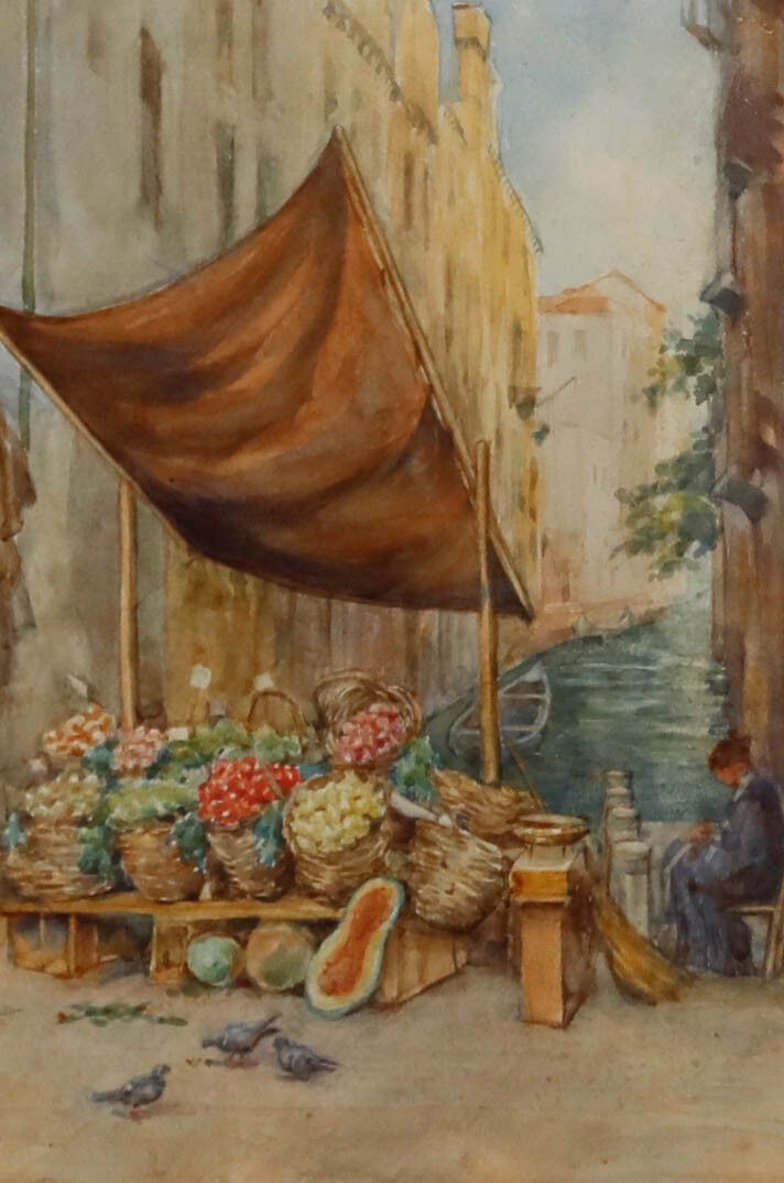 Italian School Early 20th Century Watercolour Venice Canal Market photo furniture