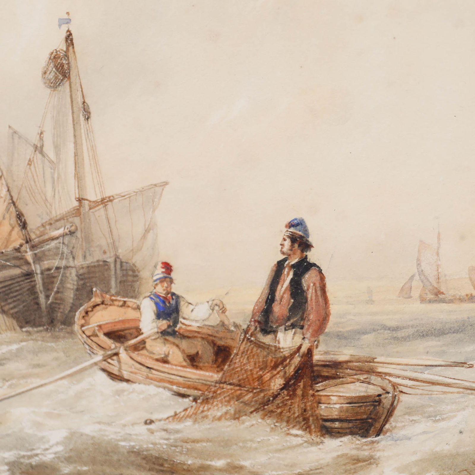 Thomas Sewell Robins (1810 1880) Framed Watercolour, Hauling In The Nets photo 208.0