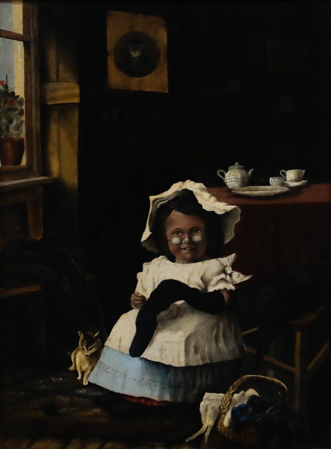 S.C. Jago 1889 Oil, Sewing In The Parlour photo furniture
